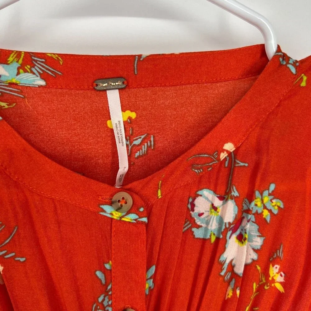 Free People Dress Greatest Day Smocked Button Down Orange Floral Mini